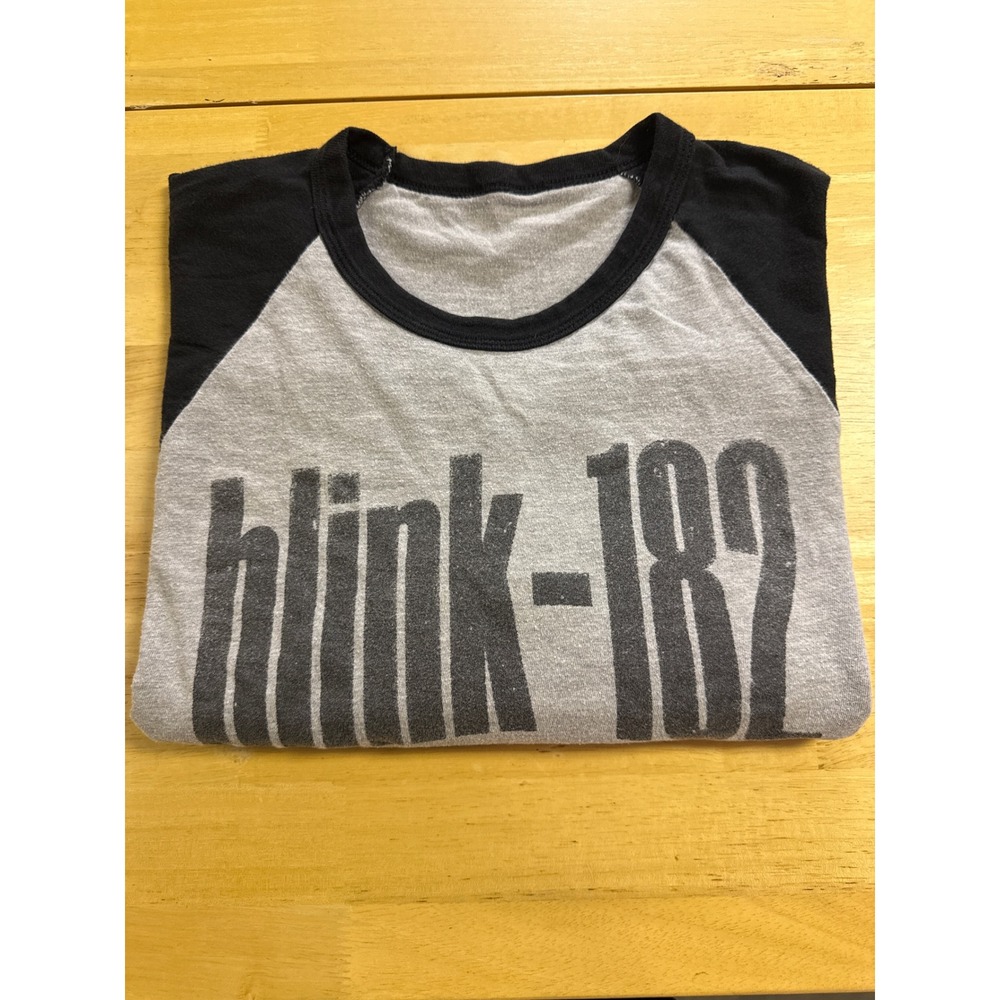 Blink-182 Smiley Face Raglan Baseball Shirt Grey Black 3/4 Sleeve Mens Medium